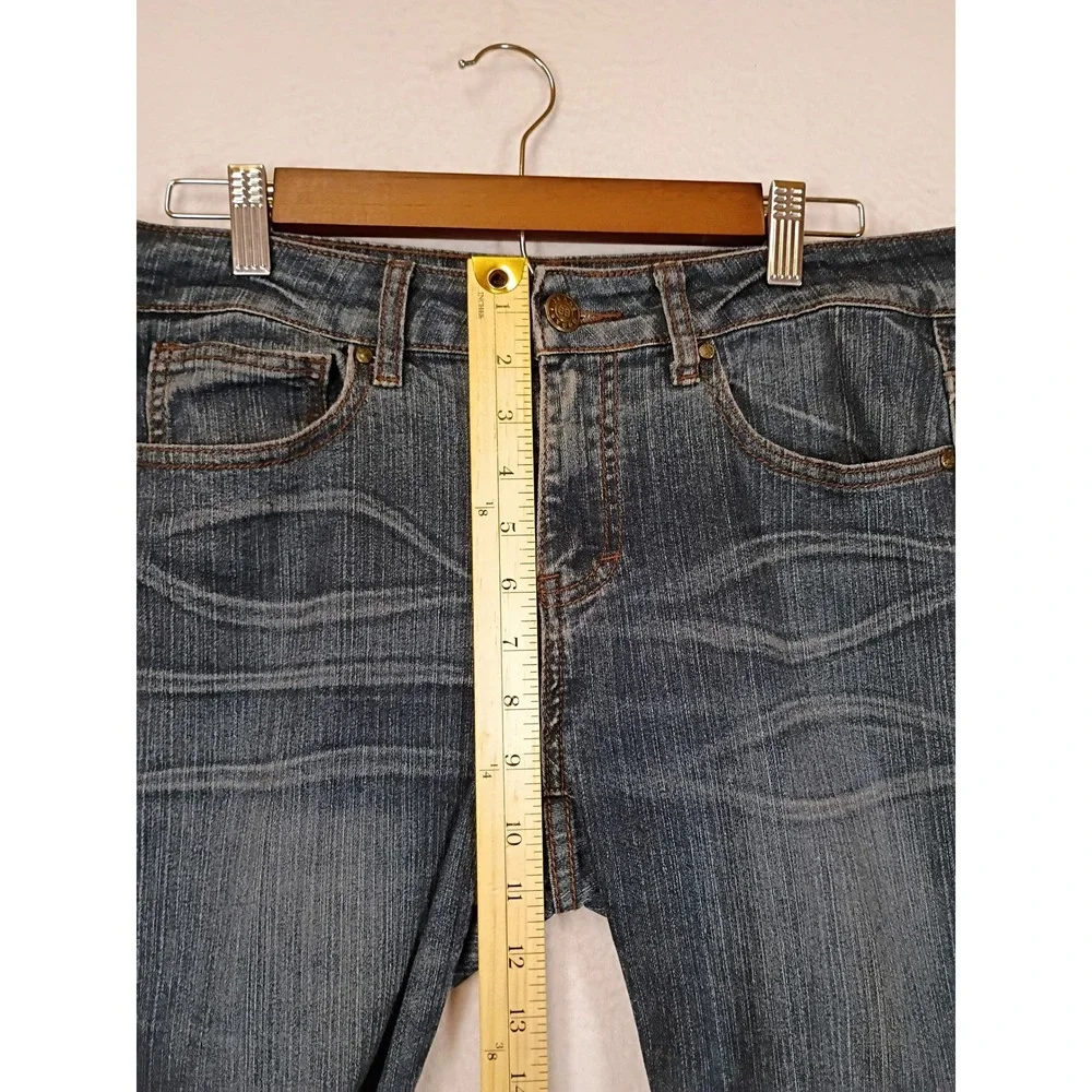 Y2K Bogari Women Size 4 Blue Dark Wash Whiskered Straight Leg Jeans